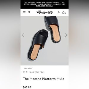 Madewell Meesha Platform Black Leather Mules Sandals 8.5